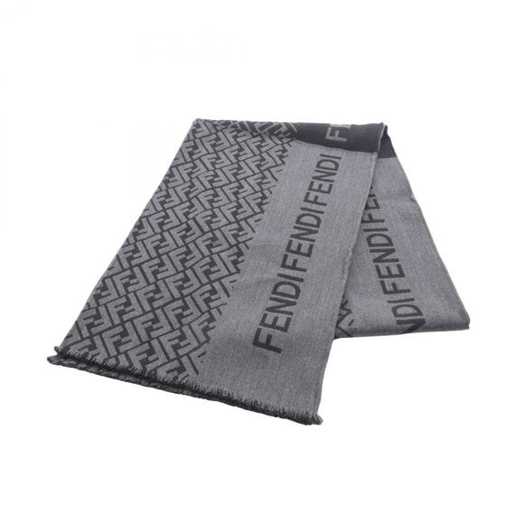 Fendi FF pattern scarf wool and silk for men women gray black